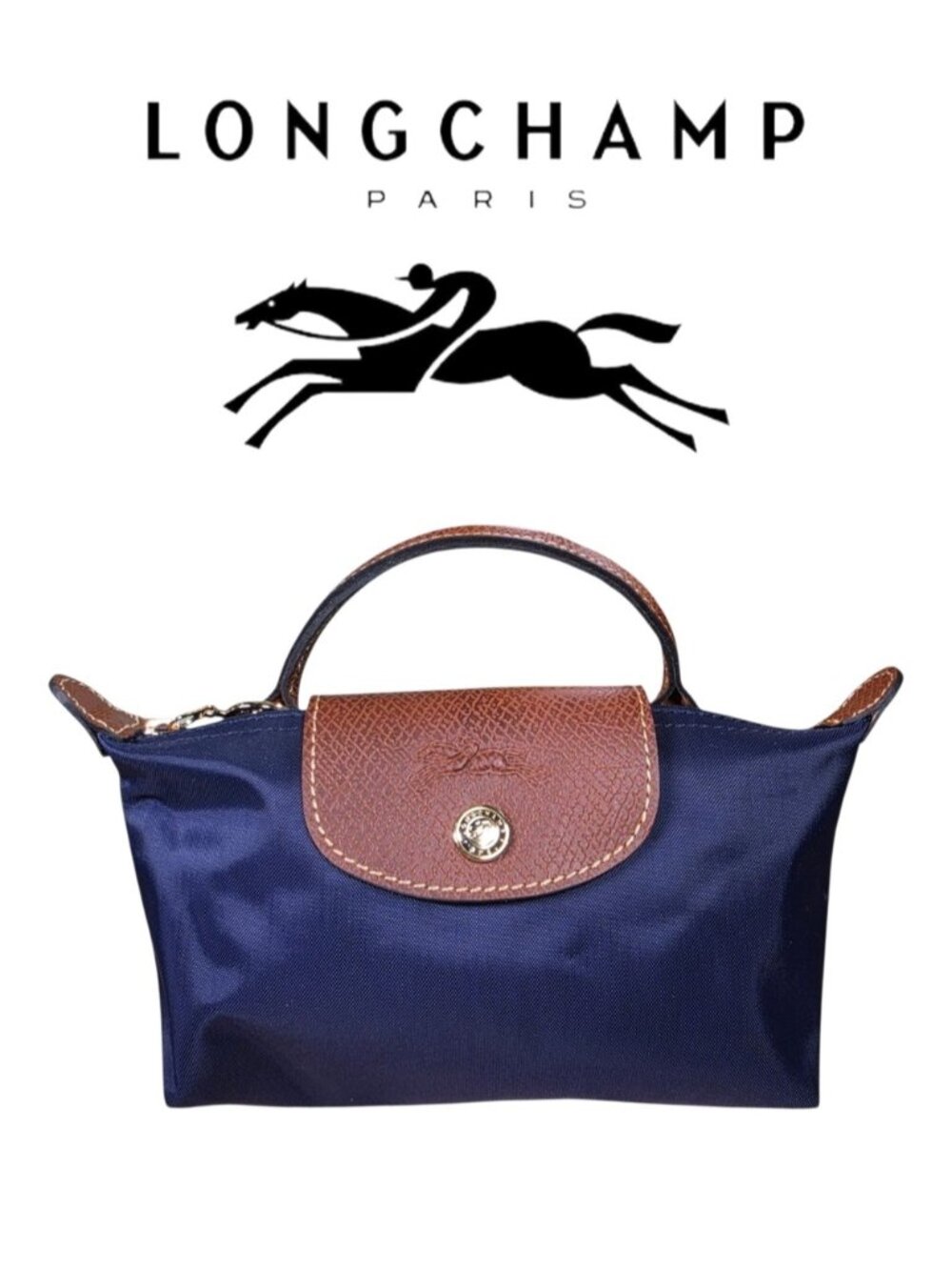 Longchamp Le Pliage Original Pouch w/ Handle - Navy Blue Mini Bag (Retail $120)